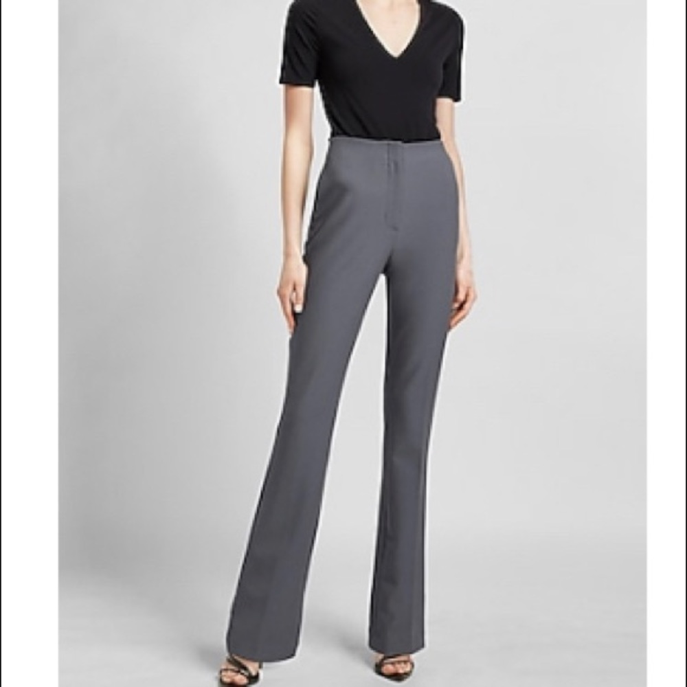 Gray super soft twill high wasted boot cut dress pants
